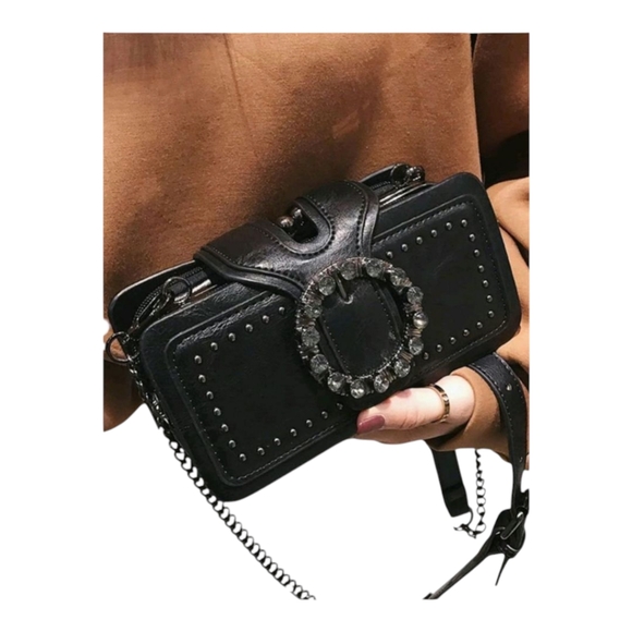 VINTAGE Black Leather Shoulder Bag - Picture 3 of 9